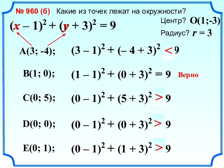 (x – 1)2 + (y + 3)2 = 9 №