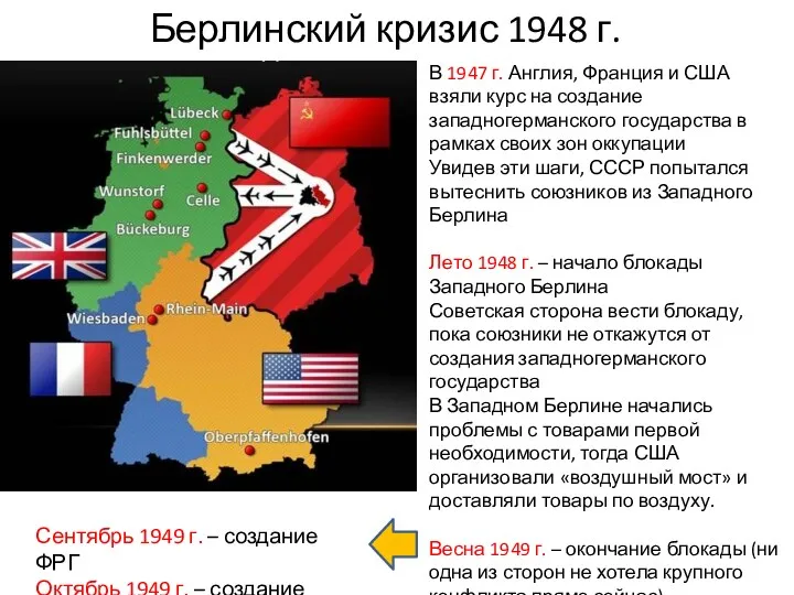 Берлинский кризис 1948 г. В 1947 г. Англия, Франция и