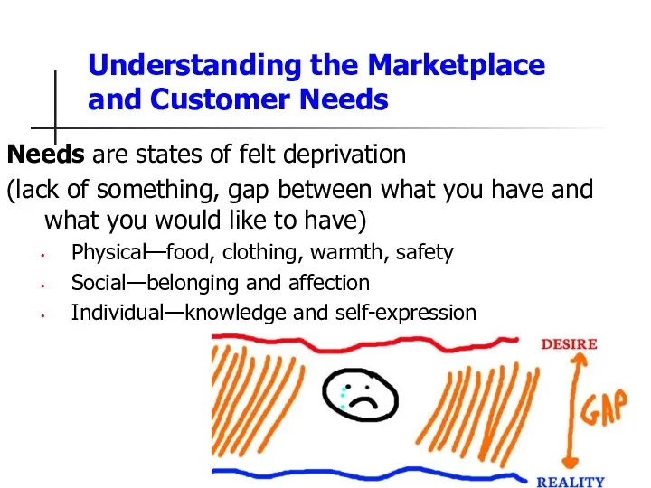 Understanding the Marketplace and Customer Needs Needs are states of