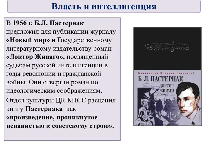 В 1956 г. Б.Л. Пастернак предложил для публикации журналу «Новый