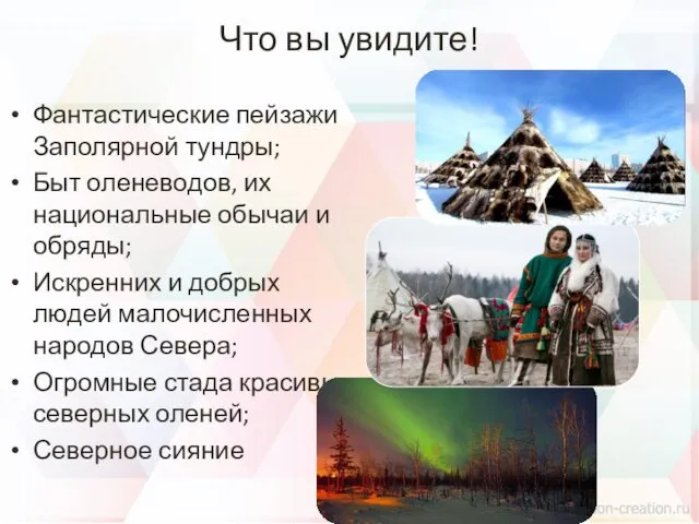 Что вы увидите! Фантастические пейзажи Заполярной тундры; Быт оленеводов, их