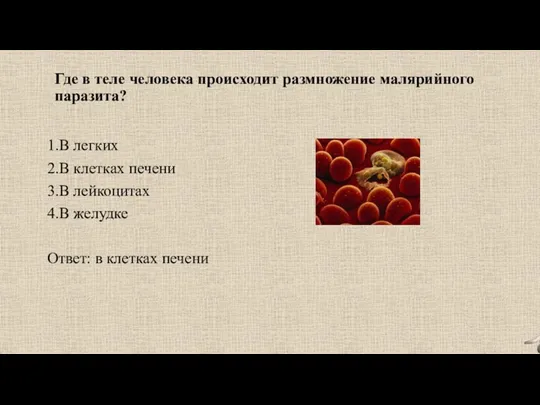 Где в теле человека происходит размножение малярийного паразита? 1.В легких