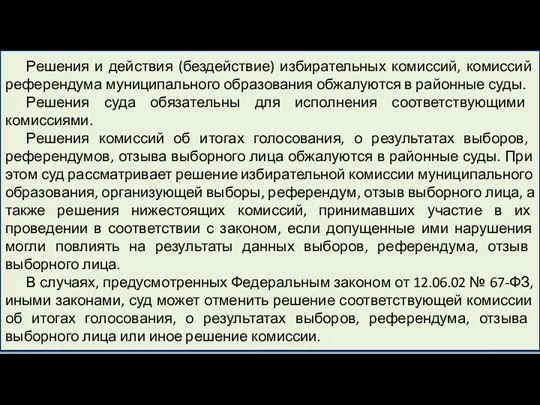 Решения и действия (бездействие) избирательных комиссий, комиссий референдума муниципального образования