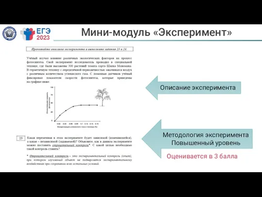 Мини-модуль «Эксперимент» Описание эксперимента Методология эксперимента Повышенный уровень Оценивается в 3 балла