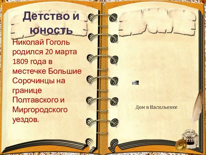 Детство и юность Николай Гоголь родился 20 марта 1809 года