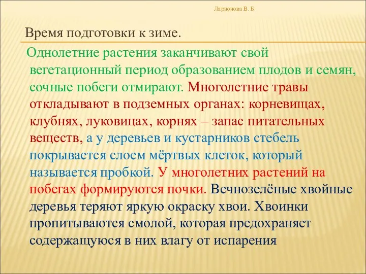 Время подготовки к зиме. Однолетние растения заканчивают свой вегетационный период