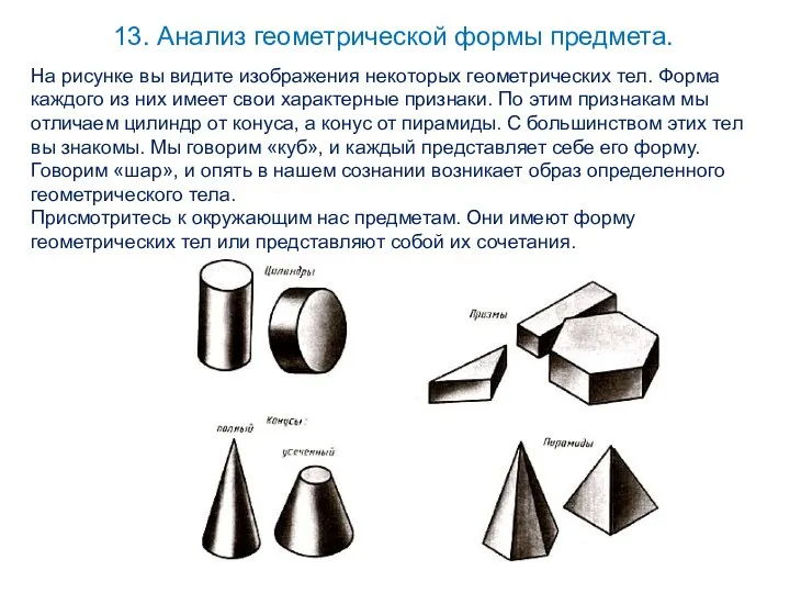 На рисунке вы видите изображения некоторых геометрических тел. Форма каждого