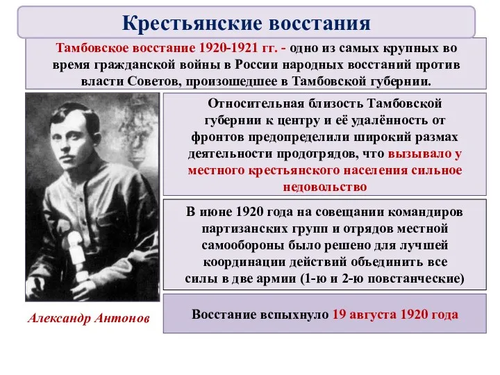 Тамбовское восстание 1920-1921 гг. - одно из самых крупных во