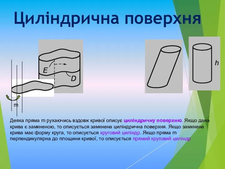 Циліндрична поверхня m Деяка пряма m рухаючись вздовж кривої описує