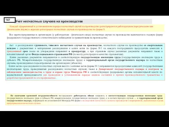 Учет несчастных случаев на производстве Каждый оформленный в установленном порядке