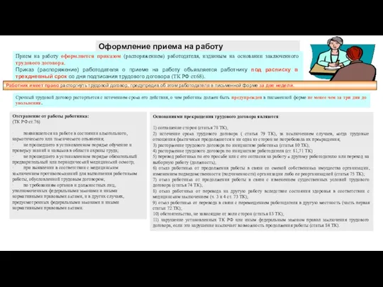 Оформление приема на работу Прием на работу оформляется приказом (распоряжением)