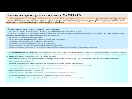 Организация охраны труда в организации ст216-218 ТК РФ Система управления