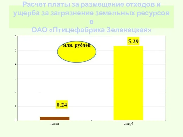 Расчет платы за размещение отходов и ущерба за загрязнение земельных ресурсов в ОАО «Птицефабрика Зеленецкая»