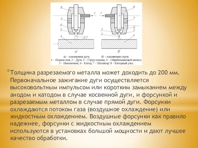 Толщина разрезаемого металла может доходить до 200 мм. Первоначальное зажигание