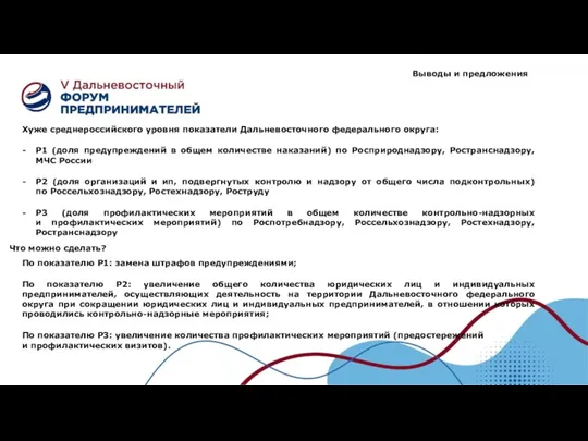 Выводы и предложения Хуже среднероссийского уровня показатели Дальневосточного федерального округа: