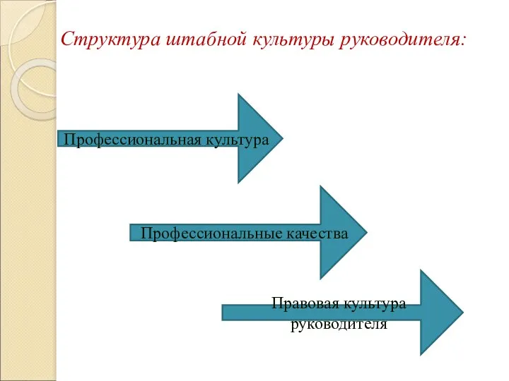 Структура штабной культуры руководителя: Профессиональная культура Профессиональные качества Правовая культура руководителя