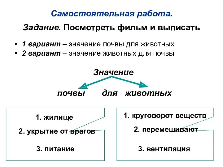 Самостоятельная работа. Задание. Посмотреть фильм и выписать 1 вариант –