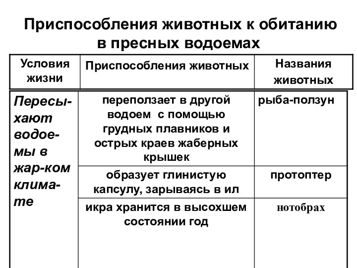 Приспособления животных к обитанию в пресных водоемах