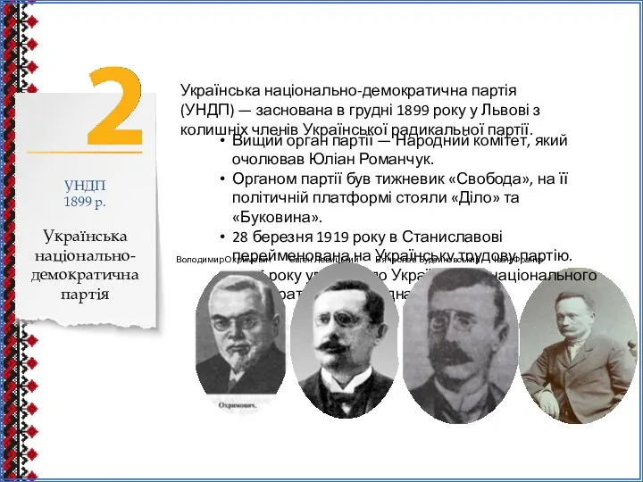 Українська національно-демократична партія (УНДП) — заснована в грудні 1899 року