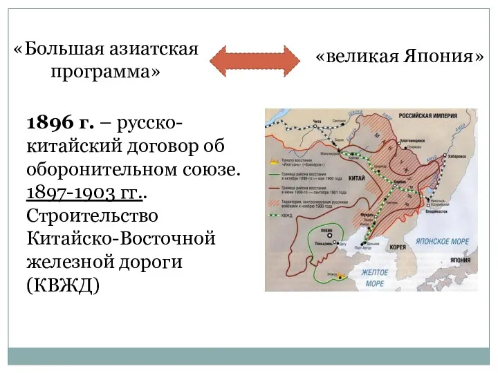 «Большая азиатская программа» «великая Япония» 1896 г. – русско-китайский договор