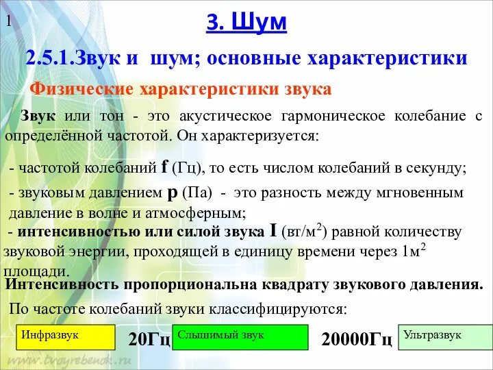 3. Шум Физические характеристики звука Звук или тон - это