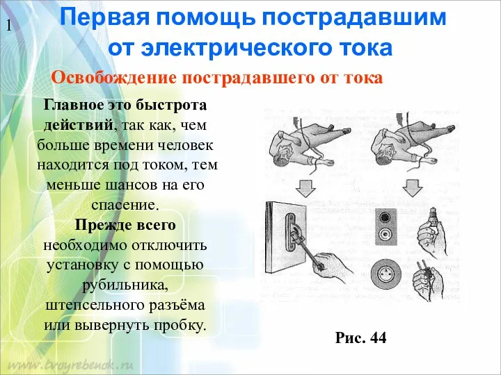 Первая помощь пострадавшим от электрического тока Освобождение пострадавшего от тока