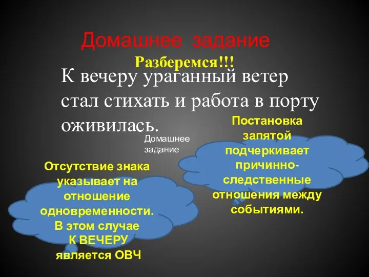 Домашнее задание Разберемся!!! К вечеру ураганный ветер стал стихать и