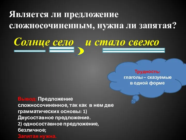 Солнце село и стало свежо Является ли предложение сложносочиненным, нужна