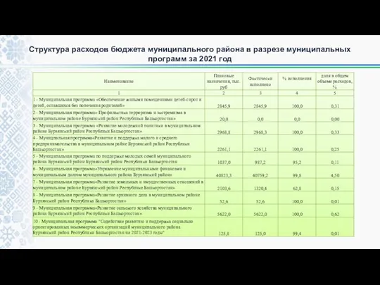 Структура расходов бюджета муниципального района в разрезе муниципальных программ за 2021 год