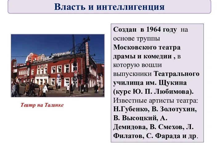 Создан в 1964 году на основе труппы Московского театра драмы