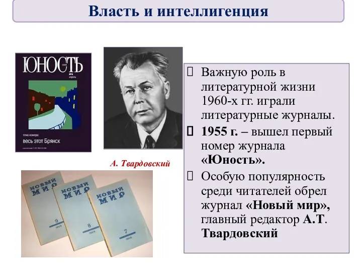 Важную роль в литературной жизни 1960-х гг. играли литературные журналы.