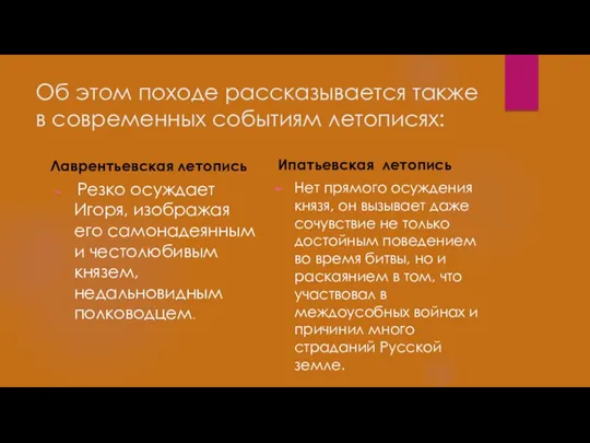 Об этом походе рассказывается также в современных событиям летописях: Лаврентьевская