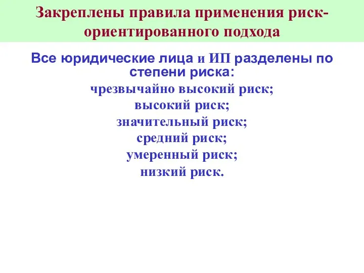 Закреплены правила применения риск-ориентированного подхода Все юридические лица и ИП