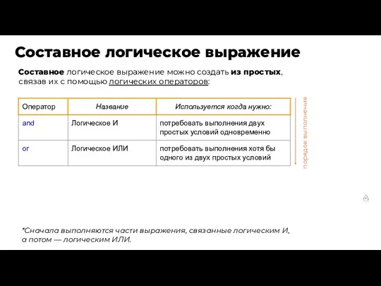 Составное логическое выражение Составное логическое выражение можно создать из простых,