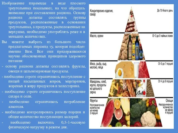 Изображение пирамиды в виде плоского треугольника показывает, на что обращать