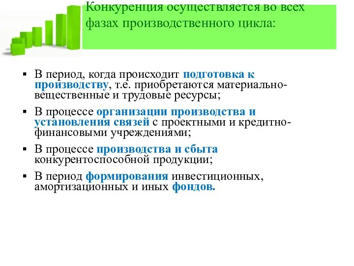 Конкуренция осуществляется во всех фазах производственного цикла: В период, когда