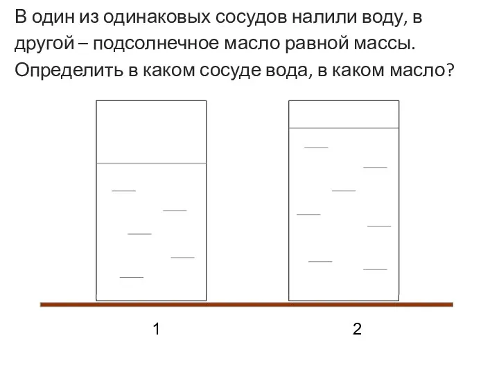 1 2 В один из одинаковых сосудов налили воду, в