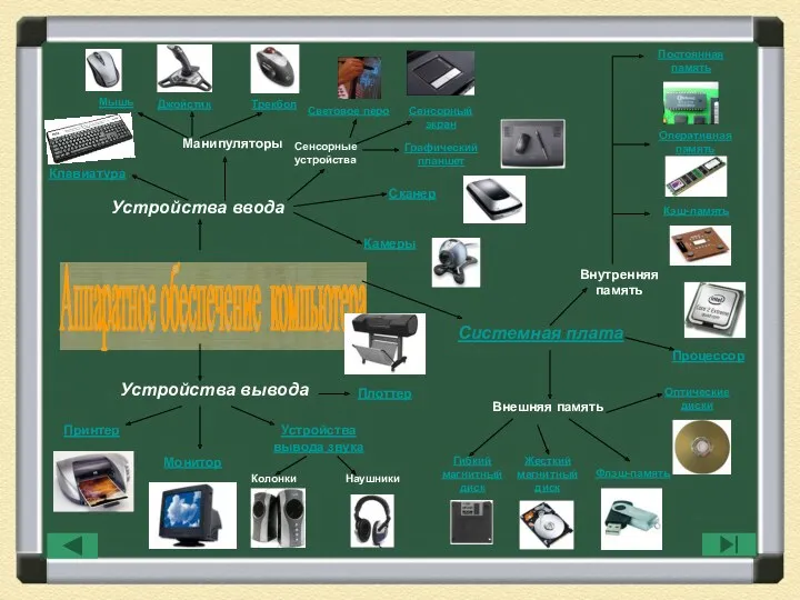 Аппаратное обеспечение компьютера Устройства ввода Устройства вывода Системная плата Манипуляторы