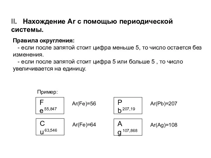 II. Нахождение Ar с помощью периодической системы. Правила округления: -