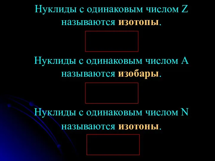 Нуклиды с одинаковым числом Z называются изотопы. Нуклиды с одинаковым