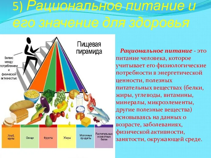 5) Рациональное питание и его значение для здоровья Рациональное питание