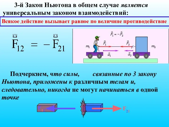 Всякое действие вызывает равное по величине противодействие 3-й Закон Ньютона