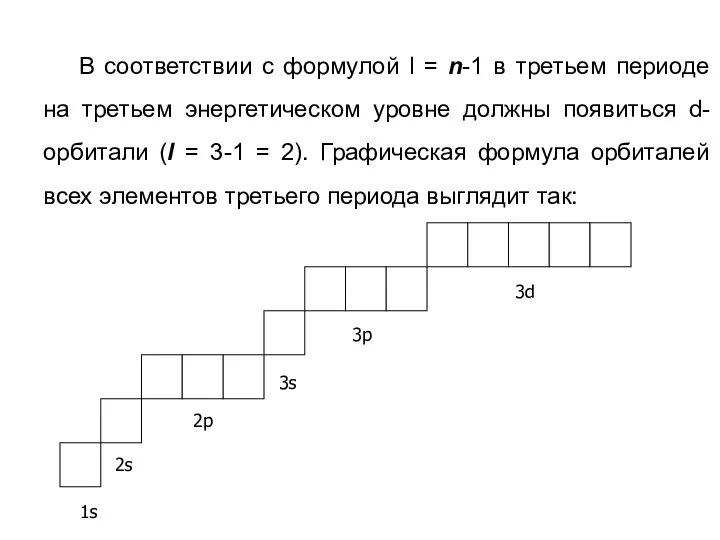 В соответствии с формулой l = n-1 в третьем периоде