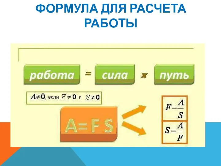 ФОРМУЛА ДЛЯ РАСЧЕТА РАБОТЫ