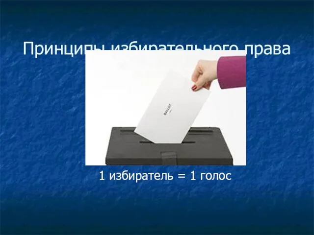 Принципы избирательного права 1 избиратель = 1 голос