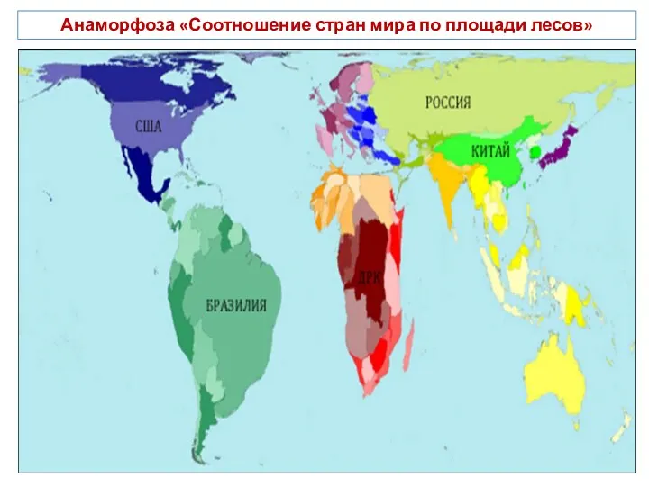 Анаморфоза «Соотношение стран мира по площади лесов»