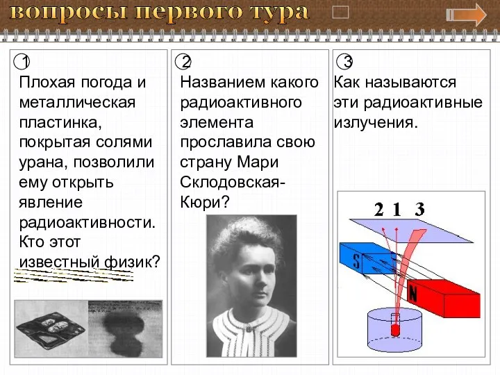 вопросы первого тура Плохая погода и металлическая пластинка, покрытая солями