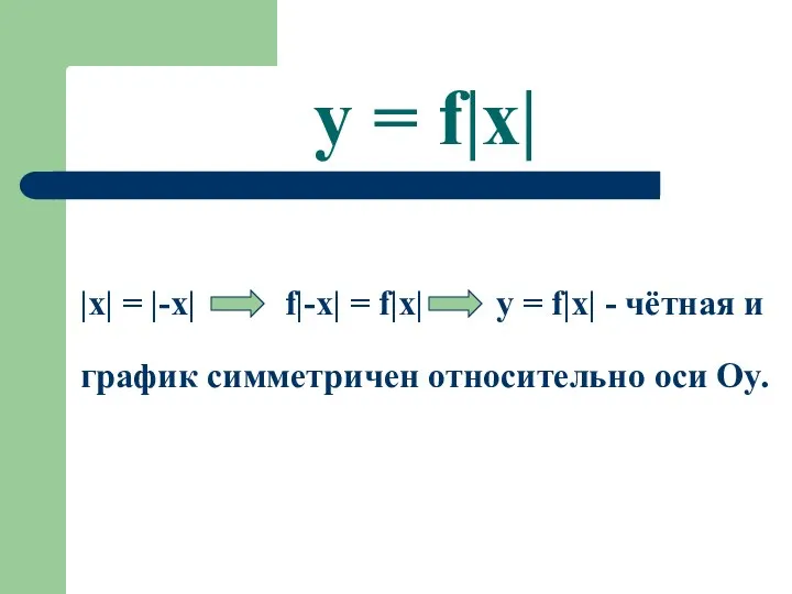 y = f|x| |x| = |-x| f|-x| = f|x| y