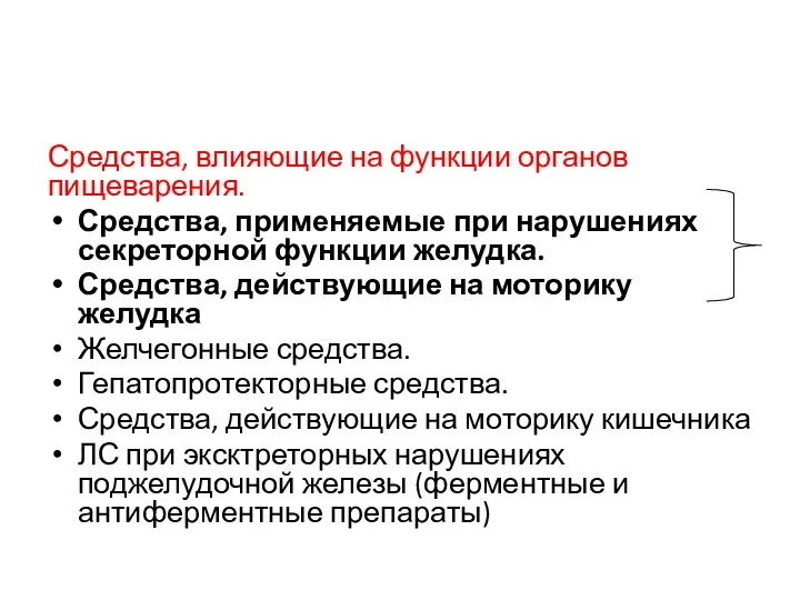 Средства, влияющие на функции органов пищеварения. Средства, применяемые при нарушениях