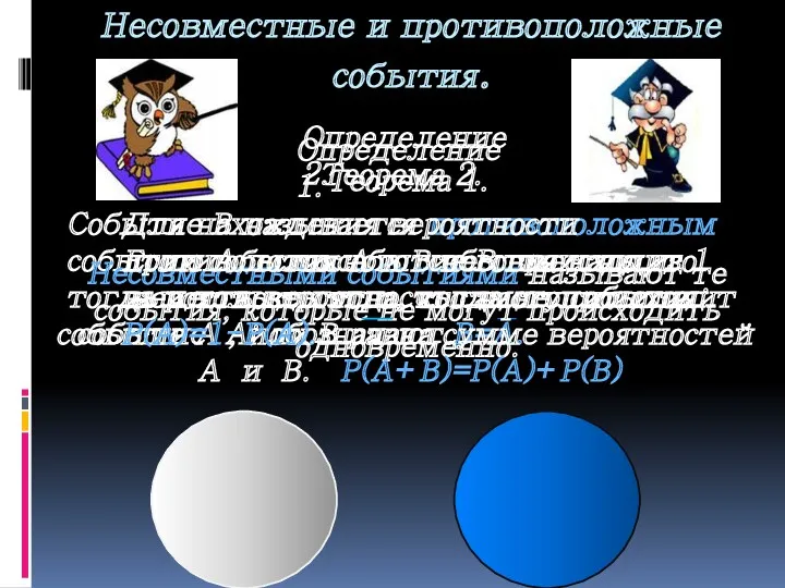 Несовместные и противоположные события. Событие В называется противоположным событию А,